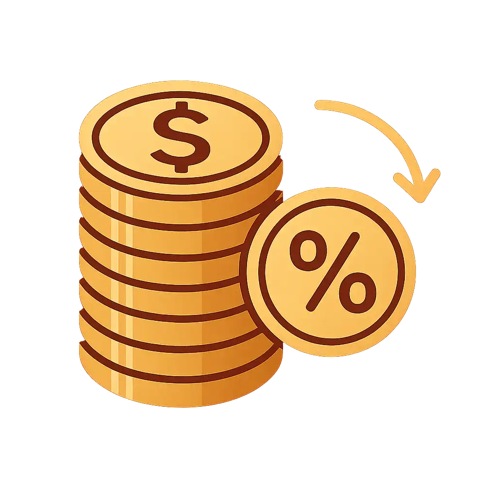 Stacked coins and a reload bonus badge